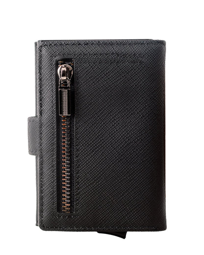 Black wallet with a zipper on a white background