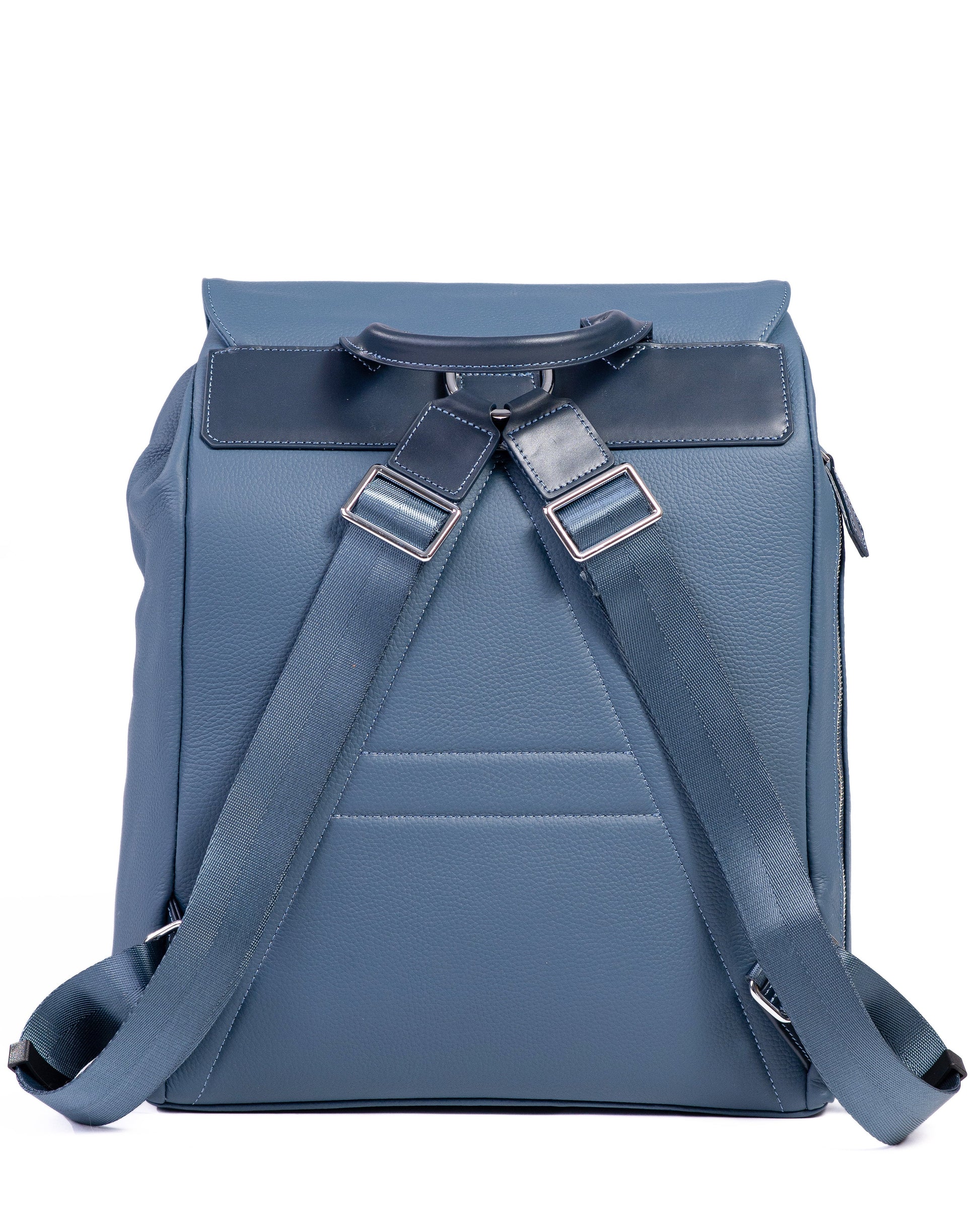 Blue backpack with straps on a white background