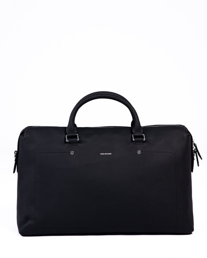 Black duffel bag on a white background