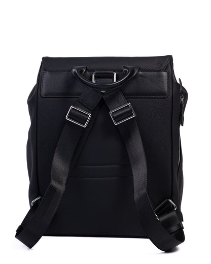 Black backpack with straps on a white background